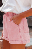 Short en jean taille haute à volants délavé rose poudré vintage