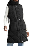 Gilet matelassé long noir à col montant