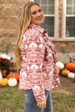 Veste-chemise rose grande taille à imprimé aztèque avec poche poitrine