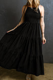 Robe longue plissée à bretelles spaghetti noire