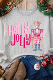 グレー HOLLY JOLLY くるみ割り人形プリント クルーネック クリスマス スウェットシャツ