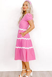 Robe mi-longue fluide à manches courtes bouffantes avec bordure Ric Rac Bonbon