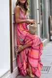 Robe longue portefeuille rose à imprimé western avec pampilles et col en V