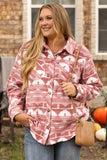 Veste-chemise rose grande taille à imprimé aztèque avec poche poitrine