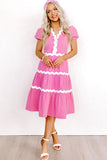 Robe mi-longue fluide à manches courtes bouffantes avec bordure Ric Rac Bonbon