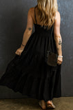 Robe longue plissée à bretelles spaghetti noire