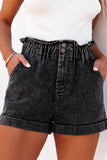 Short en jean taille haute à volants délavé noir vintage
