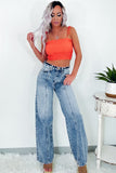 Jean taille haute à jambe large et coutures centrales bleu crépuscule