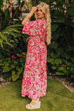 Robe longue à manches larges et col en V à fleurs grande taille Rose