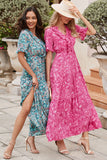 Robe longue à volants style bohème à imprimé cachemire rose