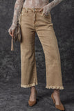 Jean large taille haute court délavé à l'acide beige clair français