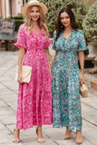 Robe longue à volants style bohème à imprimé cachemire rose