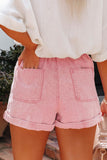 Short en jean taille haute à volants délavé rose poudré vintage
