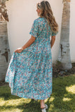 Robe longue à volants et à volants style bohème à imprimé cachemire bleu ciel