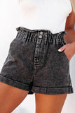 Short en jean taille haute à volants délavé noir vintage