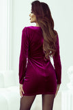 Robe moulante en velours rose Pitaya à col montant et manches longues froncées