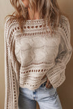 Pull court en maille torsadée ajourée gris fumé