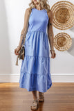 Robe mi-longue à volants et patchwork côtelé Myosotis avec poches