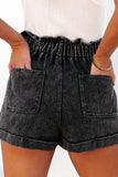 Short en jean taille haute à volants délavé noir vintage