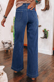 Jean taille haute à jambes larges et poches bleu marine
