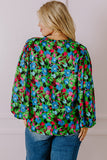 Chemisier vert à fleurs et col en V à manches bouffantes et taille plus