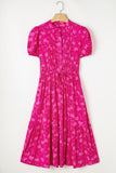 Robe mi-longue fluide plissée à imprimé floral rouge rose avec cordon de serrage