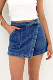 Jupe-short en jean mini à effet drapé bleu Ashleigh