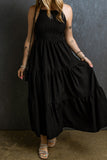 Robe longue plissée à bretelles spaghetti noire