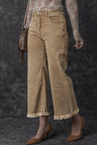 Jean large taille haute court délavé à l'acide beige clair français