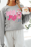 グレー HOLLY JOLLY くるみ割り人形プリント クルーネック クリスマス スウェットシャツ