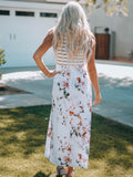 Robe longue blanche à rayures et imprimé floral sans manches avec poche