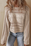 Pull court en maille torsadée ajourée gris fumé