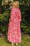 Robe longue à manches larges et col en V à fleurs grande taille Rose