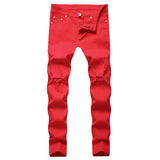 Punk Street Style Ripped Skinny Jeans Men Vintage Wash Solid Denim Trouser Mens Casual Slim Fit Pencil Denim Holes Pants 2024