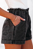 Short en jean taille haute à volants délavé noir vintage
