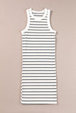 White Stripe Ribbed Knit Tank Mini Dress