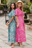 Robe longue à volants style bohème à imprimé cachemire rose