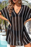 Cache-maillot de plage ample à rayures noires et col en V en crochet