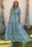 Robe longue à volants et à volants style bohème à imprimé cachemire bleu ciel