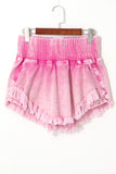 Short en jean effiloché à large ceinture froncée délavée rose