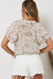Haut à col mandarin à imprimé floral multicolore