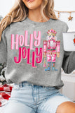 グレー HOLLY JOLLY くるみ割り人形プリント クルーネック クリスマス スウェットシャツ