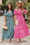 Robe longue à volants style bohème à imprimé cachemire rose