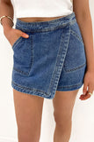 Jupe-short en jean mini à effet drapé bleu Ashleigh