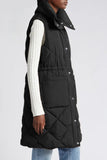 Gilet matelassé long noir à col montant