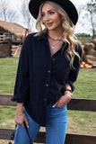 Chemise à poches boutonnées en velours côtelé bleu foncé