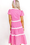 Robe mi-longue fluide à manches courtes bouffantes avec bordure Ric Rac Bonbon