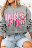 グレー HOLLY JOLLY くるみ割り人形プリント クルーネック クリスマス スウェットシャツ